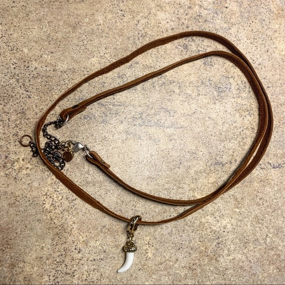 NEW choker or long necklace bone 🦴 charm brown camel leather #peacedbyalise - Picture 7 of 8